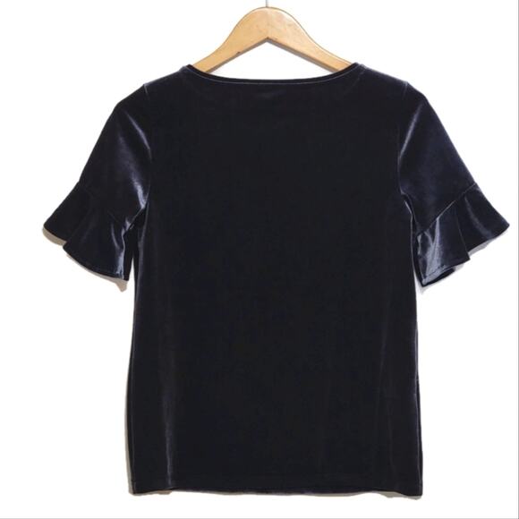 Ann Taylor Velvet Ruffle Sleeve Blue Top Crew Neck Holiday Party Work XS NWT - Picture 8 of 13